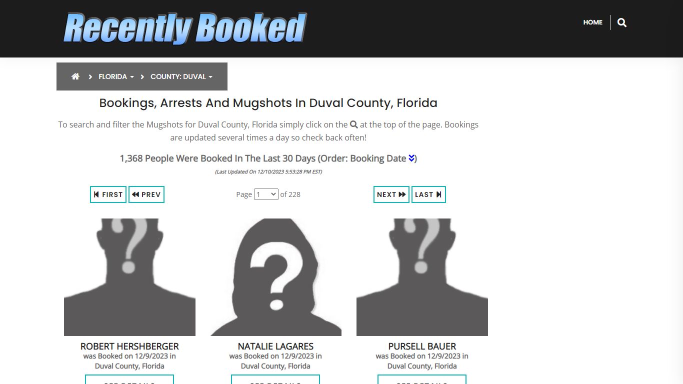 Recent bookings, Arrests, Mugshots in Duval County, Florida